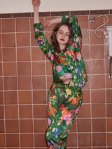 Orman Bahçesi Desenli Buz İpek Uzun Kol Günlük Giyim Takım