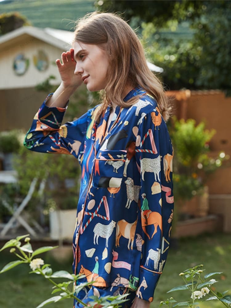 Şirin Çizgi Film Hayvan Desenli Uzun Kollu Pijama Takımı