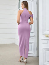 Şık Halter Yaka Asimetrik Elbise