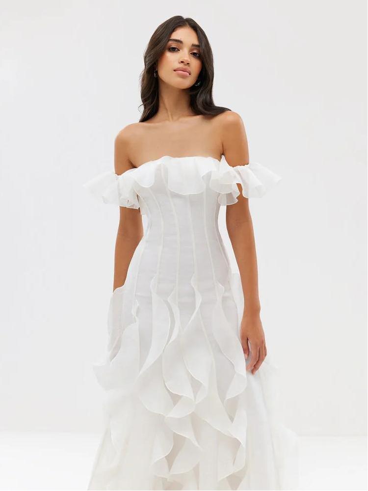 Off - Shoulder Ruffle Gown