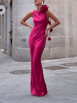 Formentera Flower Satin Ribbon Maxi Dress