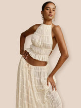 Charm Pileli Bel İpli Katlı Maxi Etek