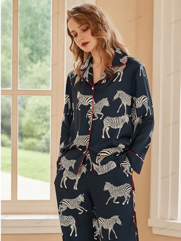 Zebra Desenli Buz İpeği Pijama Takımı