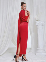 Asimetrik Omuz Yırtmaçlı Akşam Elbisesi