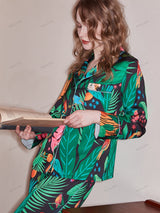 Kaplan ve Maymun Desenli Buz İpek Uzun Kollu Rahat Kıyafet Seti