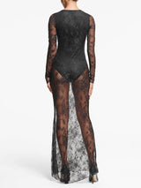 Dantel Kenarlı V Yaka Uzun Elbise