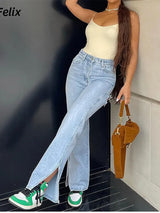 Yüksek Bel Bölünmüş Kot