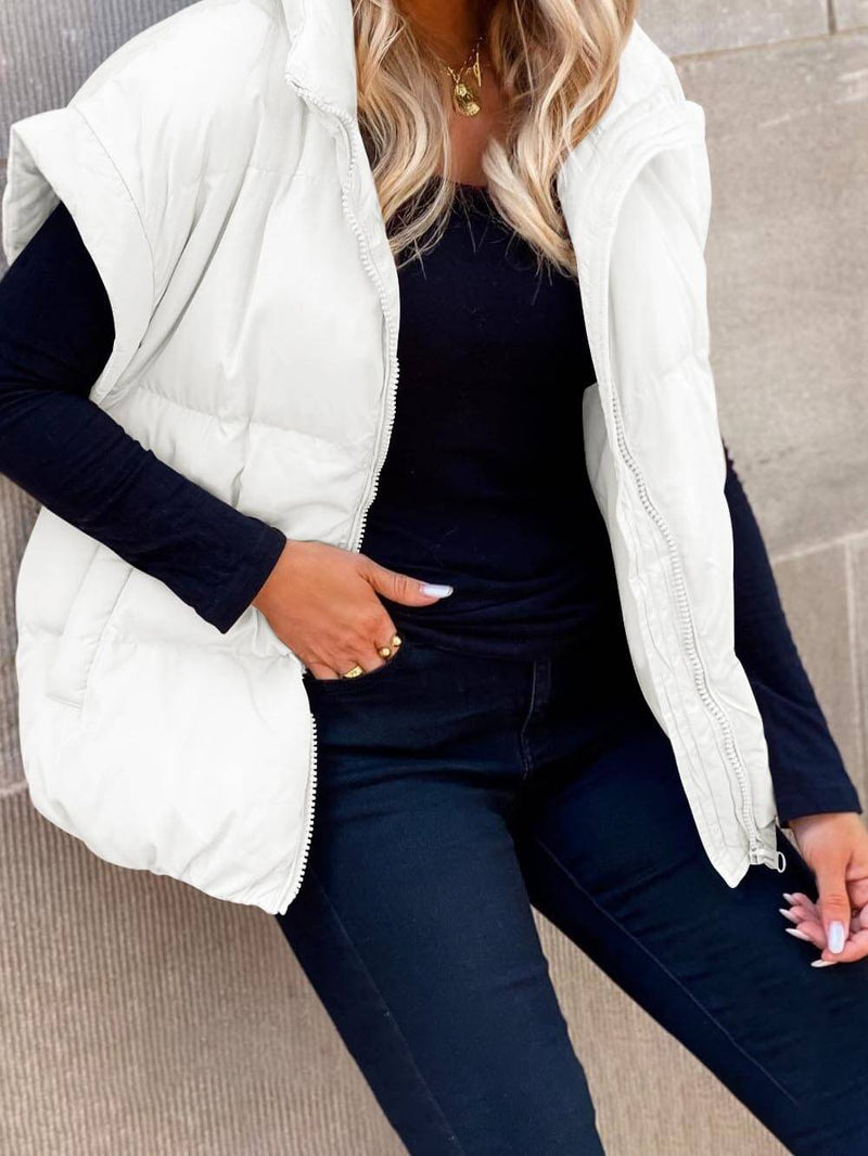 Moda Stand-up Yaka Banliyö Fermuar Cep Pamuk Yelek Ceket