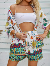 Modaya Uygun Çiçek Desenli Günlük Hırka ve Şort Takımı