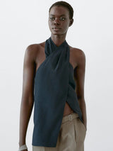 Halter Neck Back Neckline Top - Blue