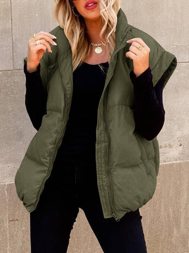 Moda Stand-up Yaka Banliyö Fermuar Cep Pamuk Yelek Ceket