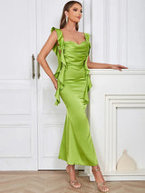 Şık Askısız Kırışık Sırt Dekolteli Akşam Elbisesi