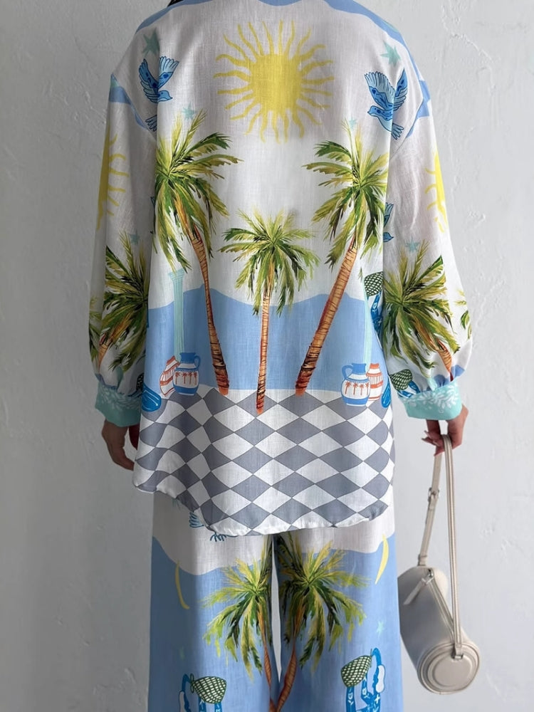 Beach-Inspired Palm Tree Pants Set