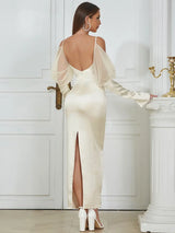 Vintage Spagetti Askılı Yırtmaçlı Elbise