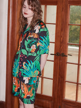 Kaplan ve Maymun Desenli Buz İpek Kısa Kollu Lounge Giyim Seti