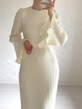 Piliseli Çan Kol Maxi Elbise