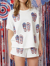 Bağımsızlık Günü Payet Şort Gevşek Günlük Şort Takımı
