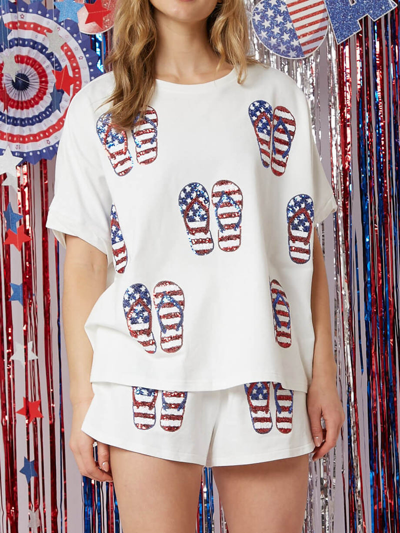 Bağımsızlık Günü Payet Şort Gevşek Günlük Şort Takımı