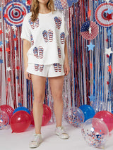 Bağımsızlık Günü Payet Şort Gevşek Günlük Şort Takımı