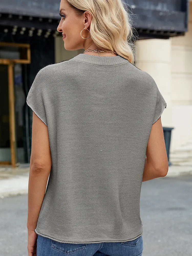 Yuvarlak Yaka Kısa Kollu Triko Süveter