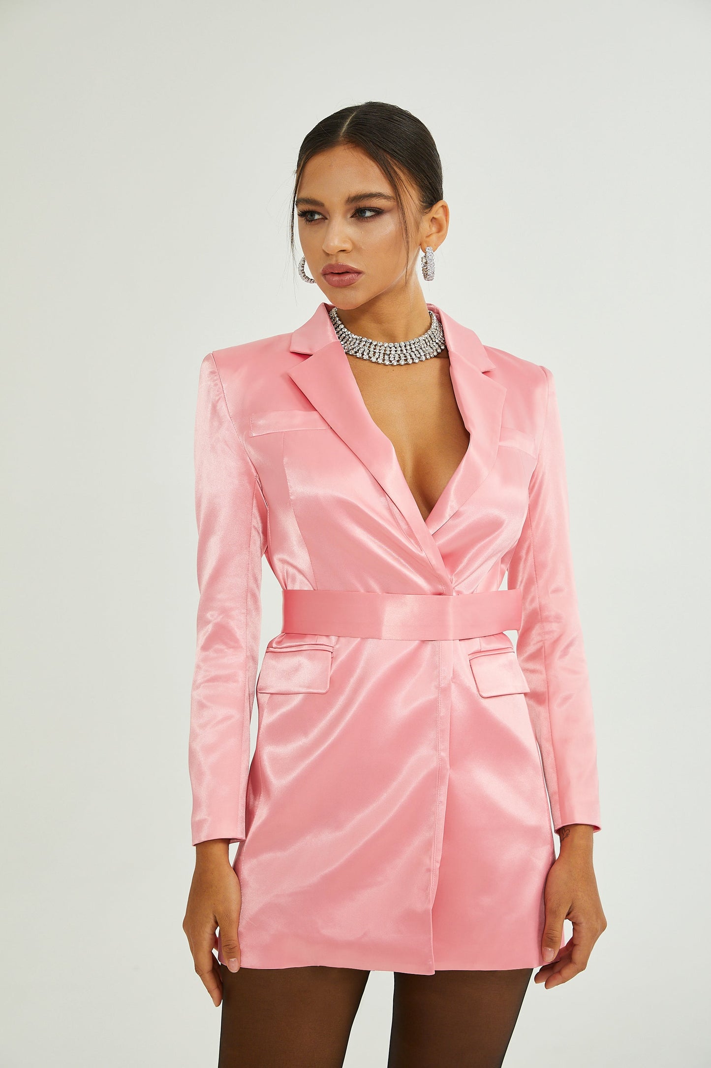 Coralie saten mini elbise