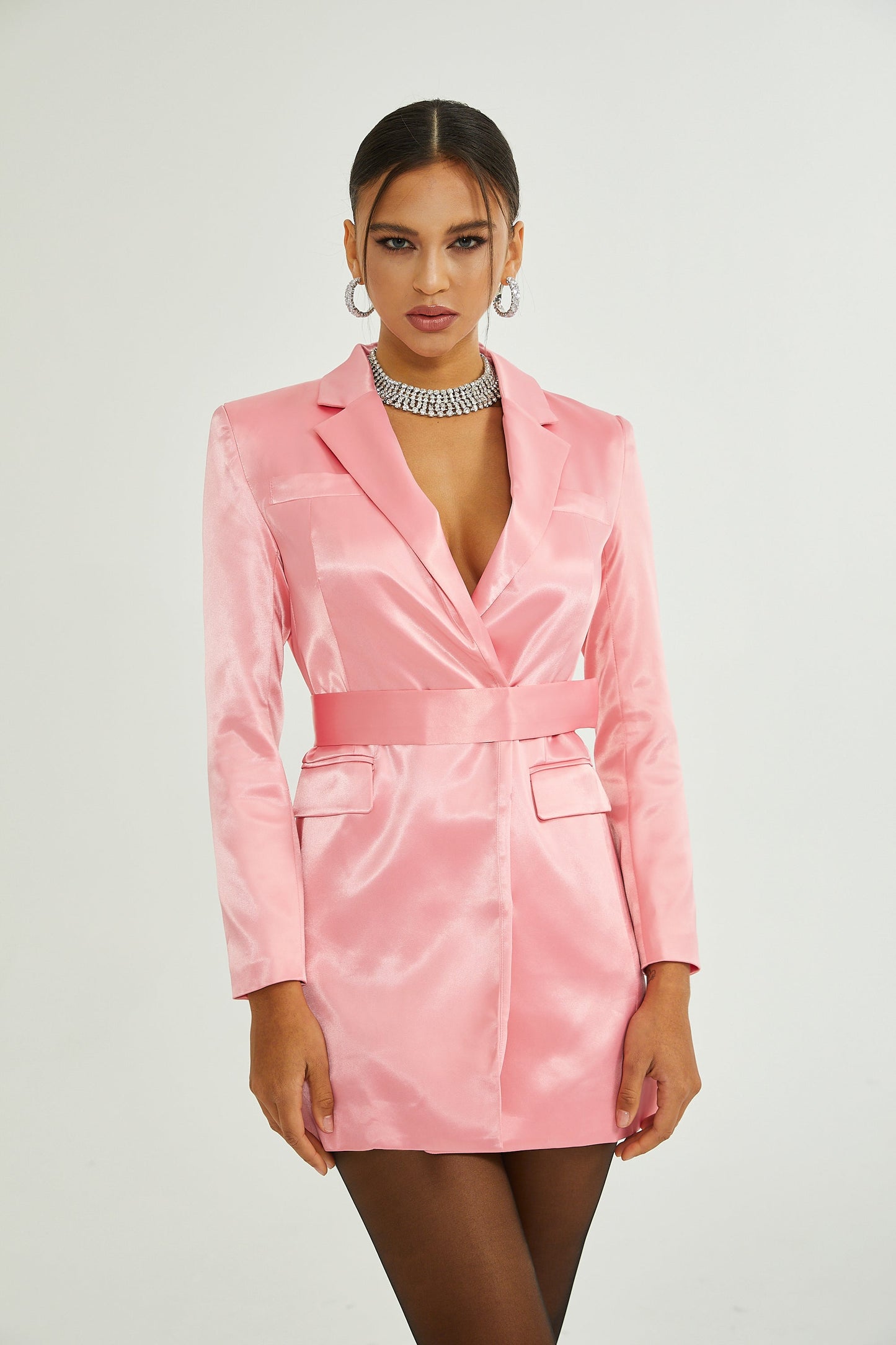 Coralie saten mini elbise