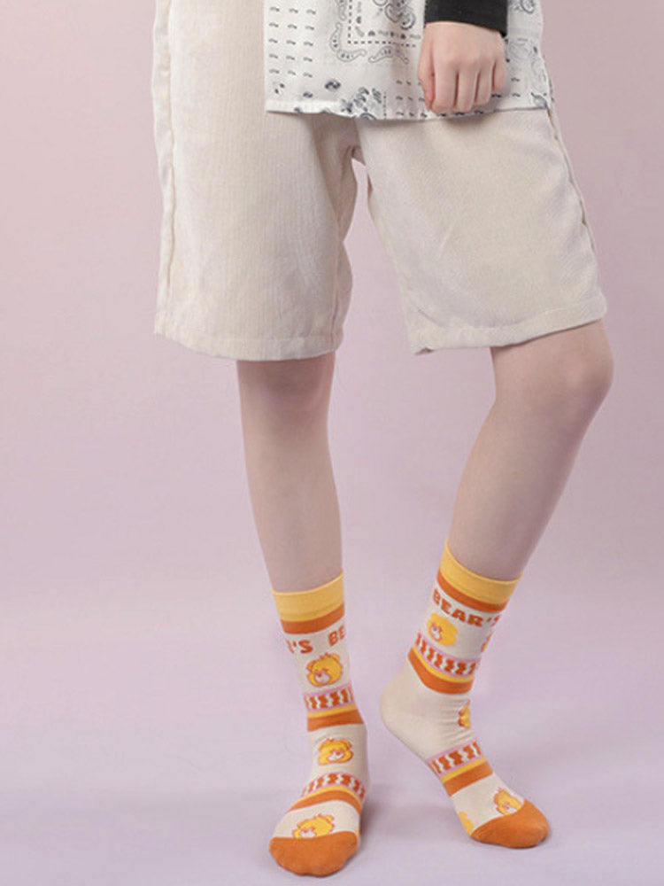 Sevimli Ayı Çizgili Pamuklu Çorap