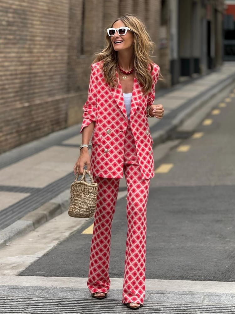 Trendy Baskılı Blazer Pantolon Takımı