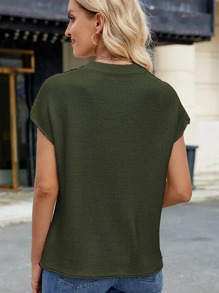 Yuvarlak Yaka Kısa Kollu Triko Süveter