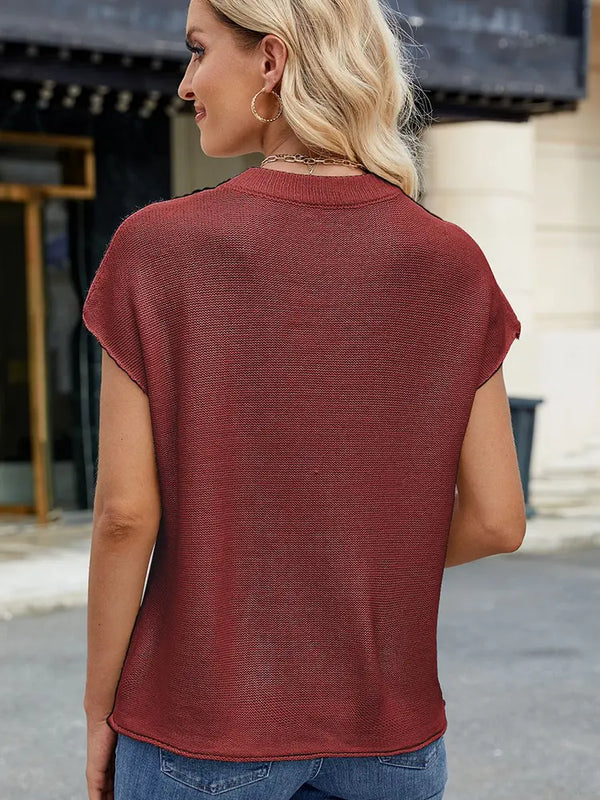 Yuvarlak Yaka Kısa Kollu Triko Süveter