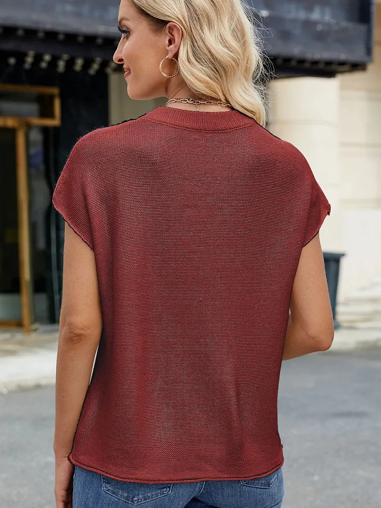 Yuvarlak Yaka Kısa Kollu Triko Süveter