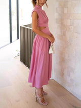 Belden Kesikli Cepli Midi Tatil Elbisesi