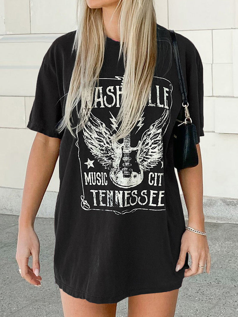 Gitar Sloganı Mektup Grafik Tişört