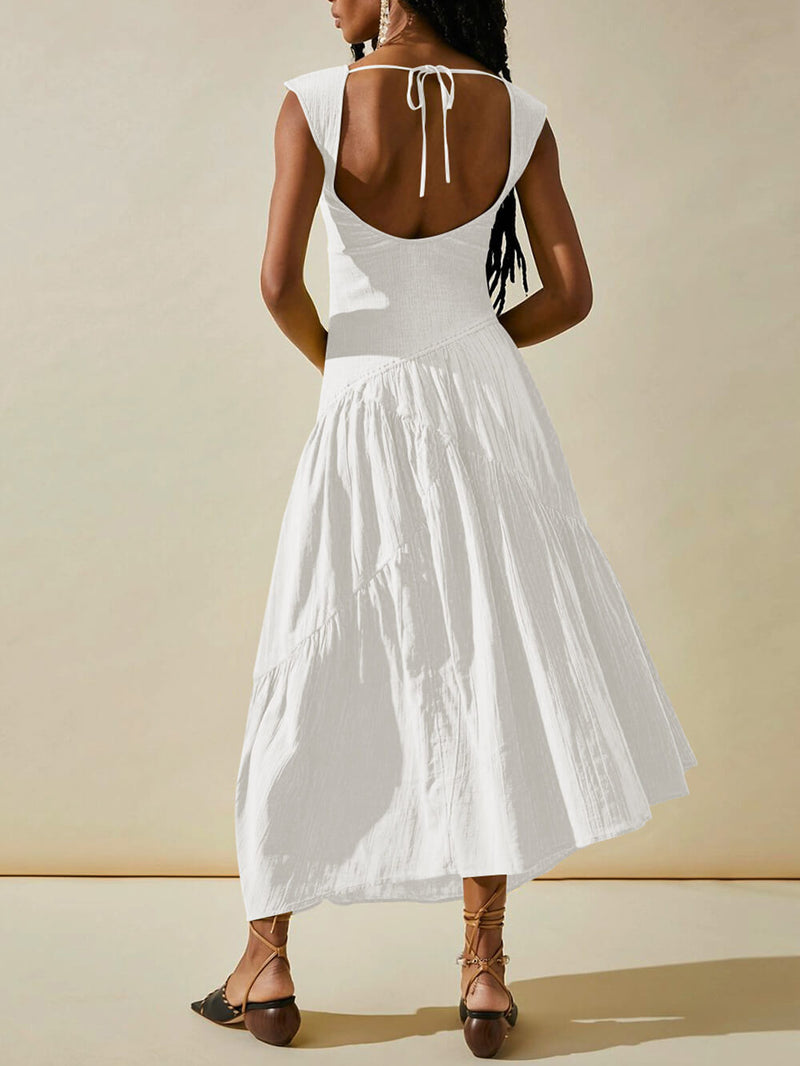 Kare Yaka Patchwork Boho Maxi Elbise