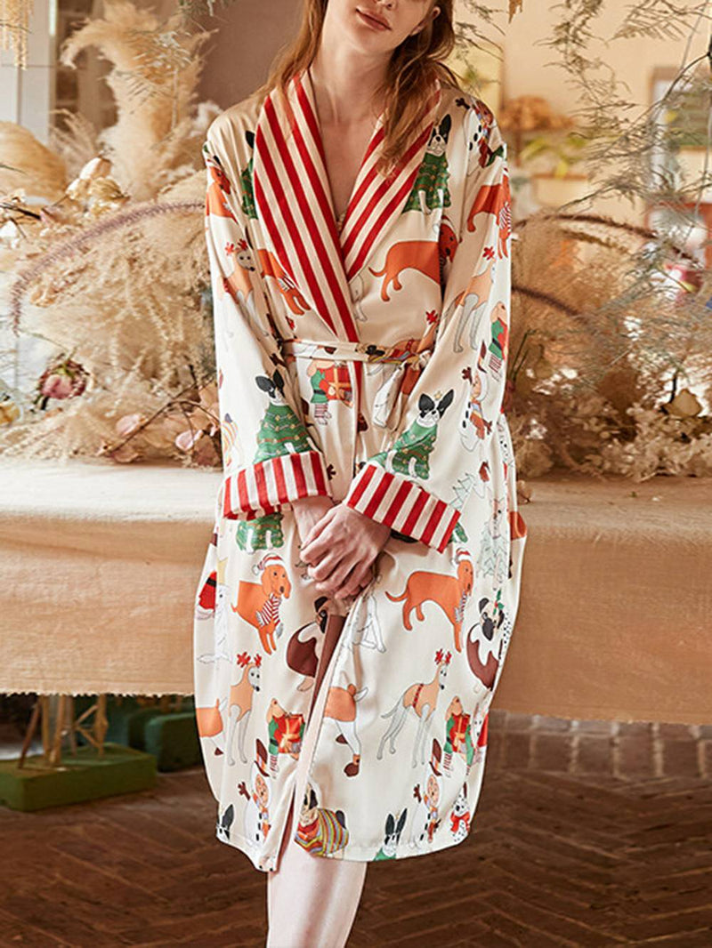 Noel Köpek Desenli Bornoz Seti