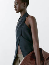 Halter Neck Back Neckline Top - Blue