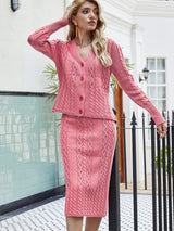 Rahat Triko V-Yaka Kazak ve Bodycon Etek Takımı