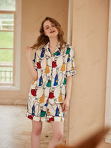 Saçak Desenli Buz İpek Kısa Kollu Lounge Giyim Seti