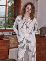 Buz İpek Uzun Kollu Salaş Günlük Giyim - Zürafa Desenli