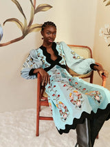 Kolsuz Keten Düşük Bel Midi Elbise