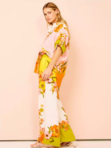 Benzersiz Baskı Beli Lastikli Cepli Geniş Paça Pantolon-Takım