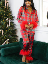 Ekose Desenli Saten Pijama Takımı