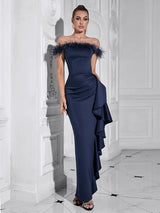 Cazibeli Tek Omuz Volanlı Dar Elbise