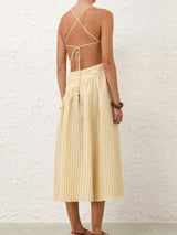 Cascadian Cutout Ruched Striped Midi Dress