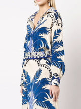 Moda Baskılı V Yaka Uzun Kollu Kırpılmış Üst ve Etek Takımı