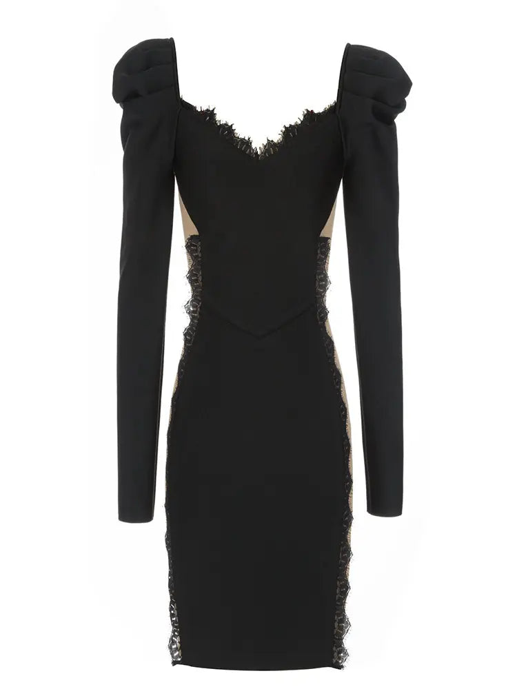 Şık Dantel V-Yaka Parti Elbisesi