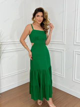 Trendy Çok Yönlü Düz Renk Spagetti Askılı Midi Elbise