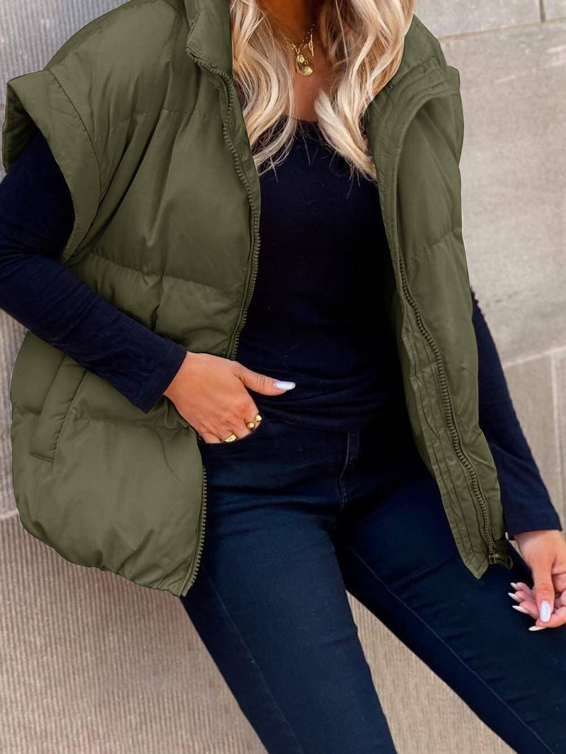 Moda Stand-up Yaka Banliyö Fermuar Cep Pamuk Yelek Ceket