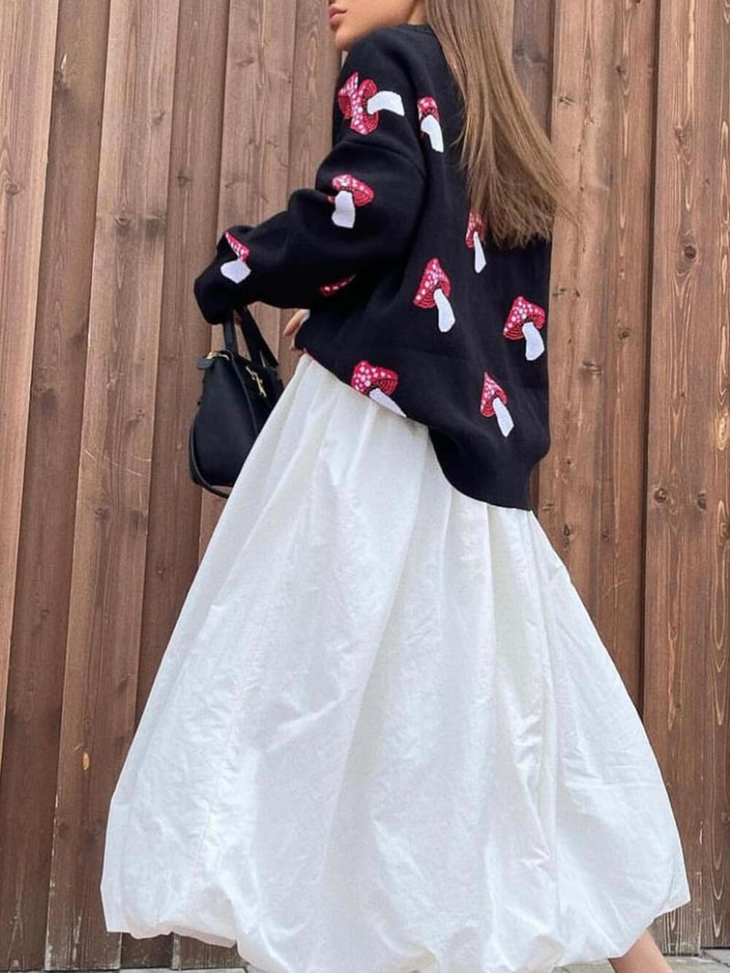 Mantar Desenli Kontrast Kazak Kazak