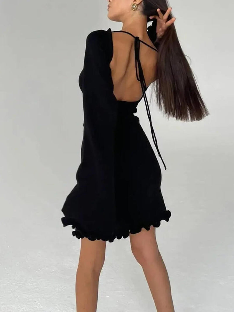 Yuvarlak Yaka Volan Kol Kısa Elbise